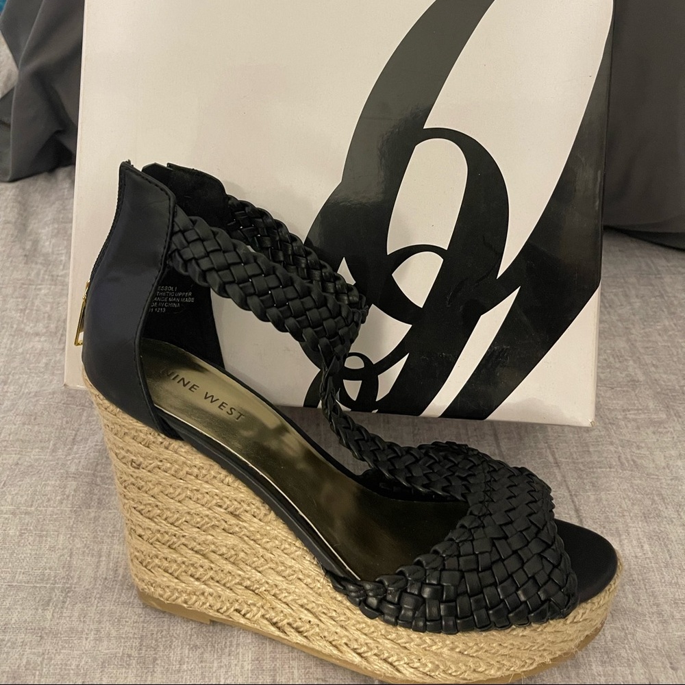 Black and Tan wedged heels